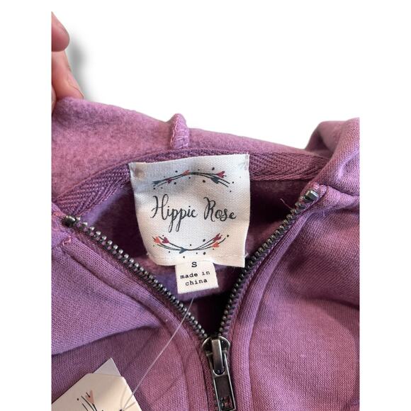 NEW Hippie Rose Cropped Cargo Jacket Small Purple Zip Up Sweatshirt Hoodie - Picture 6 of 7